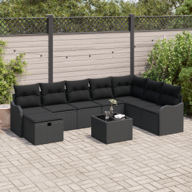 Juego de sofá de jardín de 9 piezas con cojines Negro Polirratán von , Outdoor-Sofas - Ref: Foro24-3360374, Preis: 574,30 €, ...