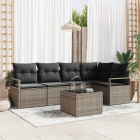 Conjunto de sofá de jardín 6 pcs Gris Poliratán