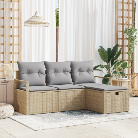 Juego de Sofá de Jardín de 4 Piezas con Cojines Beige de Ratán Sintético | Foro24.es | Tu tienda online para hogar, jardín y más Foro24.es