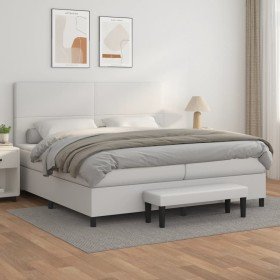 Cama box spring con colchón cuero sintético blanco 200x200 cm Cama box spring con colchón cuero sintético blanco 200x200 cm