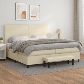 Cama box spring con colchón cuero sintético crema 200x200 cm