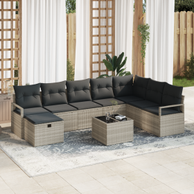 Set de Sofá de Jardín de 9 Piezas con Cojines