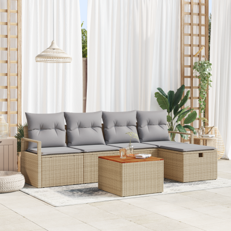 Juego de Sofá de Jardín de 6 Piezas con Cojines Beige Poliratán | Foro24.es | Tu tienda online para hogar, jardín y más Foro24.es