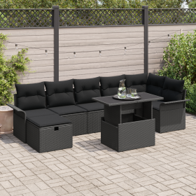 Conjunto de Sofás de Jardín de 8 Piezas con Cojines de Poliratán Negro by , Outdoor sofas - Ref: Foro24-3361022, Price: 564,6...
