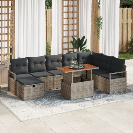 Juego de Sofás de Jardín de 9 Piezas con Cojines Gris Ratán de Poliuretano von , Outdoor-Sofas - Ref: Foro24-3361342, Preis: ...