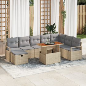 Juego de Sofá de Jardín de 9 Piezas con Cojines Beige de Ratán