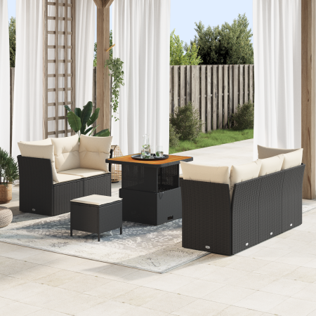 Conjunto de Sofá de Jardín de 8 Piezas con Cojines Ratán Negro Acacia | Foro24.es | Tu tienda online para hogar, jardín y más Foro24.es