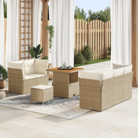 Juego de Sofá de Jardín de 8 Piezas con Cojines Beige de Ratán Poliéster Acacia de , Sofás de exterior - Ref: Foro24-3361426,...