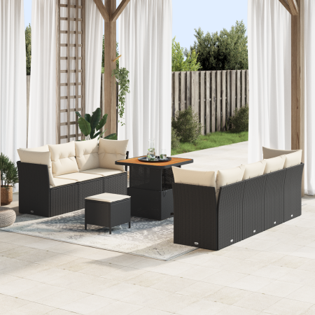 Juego de sofá de jardín de 10 piezas con cojines negro de ratán sintético y Acacia | Foro24.es | Tu tienda online para hogar, jardín y más Foro24.es