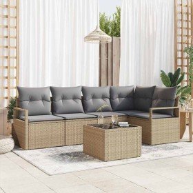 Conjunto de sofá de jardín 6 pcs Beige Poliratán