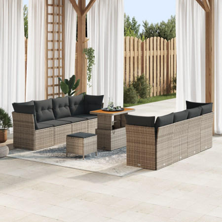 Juego de Sofá de Jardín de 11 Piezas con Cojines Gris Ratán Poliéster Acacia | Foro24.es | Tu tienda online para hogar, jardín y más Foro24.es