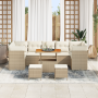 Juego de sofá de jardín de 10 piezas con cojines beige, ratán polimérico y acacia | Foro24.es | Tu tienda online para hogar, jardín y más Foro24.es