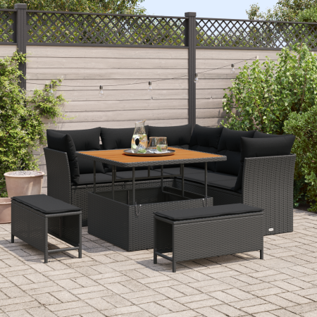 Set de Sofá de Jardín de 8 Piezas con Cojines Ratán Poliéster Acacia Negra | Foro24.es | Tu tienda online para hogar, jardín y más Foro24.es