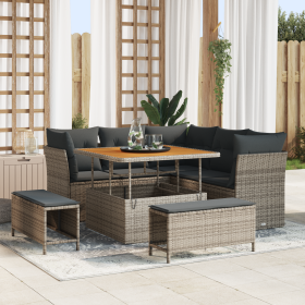 Juego de Sofá de Jardín de 8 Piezas con Cojines Gris Poliratán Acacia von , Outdoor-Sofas - Ref: Foro24-3361478, Preis: 573,8...