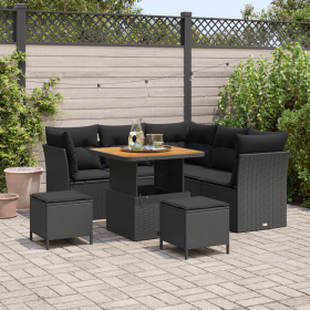 Juego de Sofá de Jardín de 8 Piezas con Cojines Ratán Poliéster Acacia Negro by , Outdoor sofas - Ref: Foro24-3361479, Price:...
