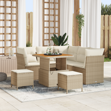 Juego de Sofás de Jardín de 8 Piezas con Cojines Beige de Ratán Trenzado Acacia | Foro24.es | Tu tienda online para hogar, jardín y más Foro24.es