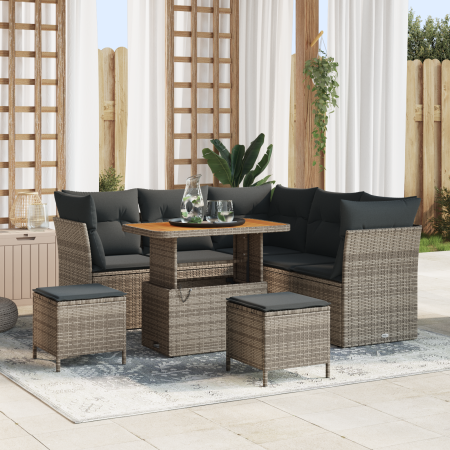 Juego de Sofás de Jardín de 8 Piezas con Cojines Gris Poliratán Acacia | Foro24.es | Tu tienda online para hogar, jardín y más Foro24.es