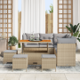 Juego de Sofás de Jardín de 9 Piezas con Cojines Beige Ratán Poliéster Acacia | Foro24.es | Tu tienda online para hogar, jardín y más Foro24.es