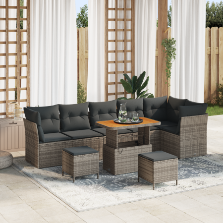 Sofás de Jardín de 9 Piezas con Cojines en Ratán Gris de Acacia | Foro24.es | Tu tienda online para hogar, jardín y más Foro24.es