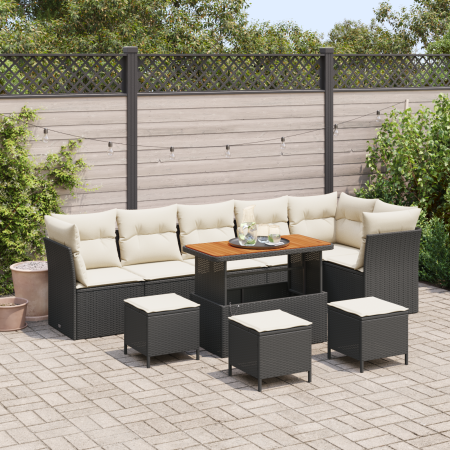 Conjunto de Sofás de Jardín de 10 Piezas con Cojines Ratán Poliéster Negro Acacia | Foro24.es | Tu tienda online para hogar, jardín y más Foro24.es