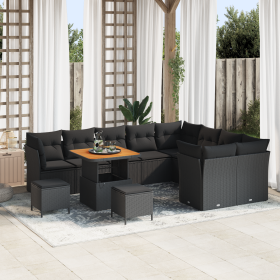Juego de Sofá de Jardín de 12 Piezas con Cojines Negros de Poliratán Acacia von , Outdoor-Sofas - Ref: Foro24-3361519, Preis:...