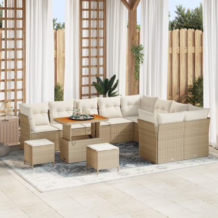 Juego de Sofá de Jardín de 12 Piezas con Cojines Beige Rattan Acacia | Foro24.es | Tu tienda online para hogar, jardín y más Foro24.es