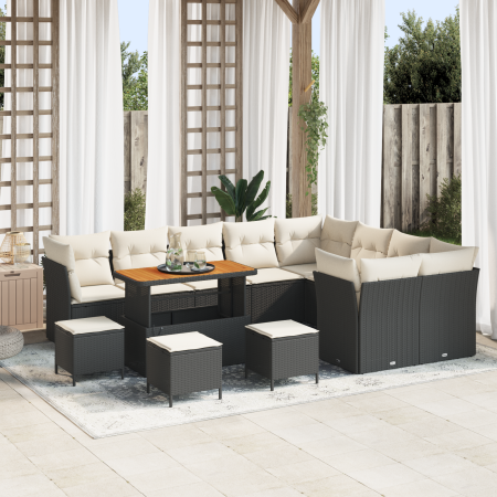 Juego de sofá de jardín de 13 piezas con cojines de poliratán negro y acacia von , Outdoor-Sofas - Ref: Foro24-3361530, Preis...