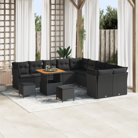Juego de Sofás de Jardín de 13 Piezas con Cojines Negro Rattan Sintético Acacia by , Outdoor sofas - Ref: Foro24-3361539, Pri...