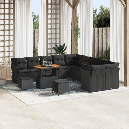 Juego de Sofás de Jardín de 13 Piezas con Cojines Negro Poliratán Acacia | Foro24.es | Tu tienda online para hogar, jardín y más Foro24.es