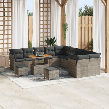 Set de Sofá de Jardín de 13 Piezas con Cojines Gris Poliratán Acacia | Foro24.es | Tu tienda online para hogar, jardín y más Foro24.es