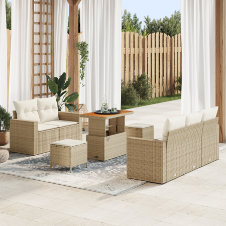 Juego de Sofás de Jardín de 8 Piezas con Cojines Ratán Sintético Beige Acacia | Foro24.es | Tu tienda online para hogar, jardín y más Foro24.es