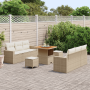 Juego de Sofás de Jardín de 9 Piezas con Cojines Beige de Ratán PE Acacia | Foro24.es | Tu tienda online para hogar, jardín y más Foro24.es