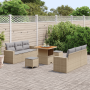 Juego de Sofá de Jardín de 9 Piezas con Cojines Beige de Ratán de Polietileno y Acacia | Foro24.es | Tu tienda online para hogar, jardín y más Foro24.es