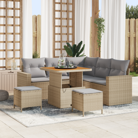 Juego de Sofá de Jardín de 8 Piezas con Cojines Ratán Poliéster Beige Acacia | Foro24.es | Tu tienda online para hogar, jardín y más Foro24.es