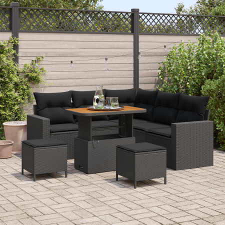 Set de Sofá de Jardín de 8 Piezas con Cojines de Ratán Poliéster Negro | Foro24.es | Tu tienda online para hogar, jardín y más Foro24.es