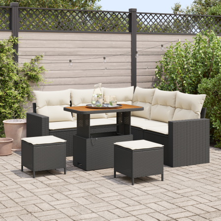 Set de Sofás de Jardín de 8 Piezas con Cojines de Poliratán Negro Acacia | Foro24.es | Tu tienda online para hogar, jardín y más Foro24.es