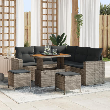Juego de Sofá de Jardín de 8 Piezas con Cojines Gris Ratán Poliéster Acacia | Foro24.es | Tu tienda online para hogar, jardín y más Foro24.es