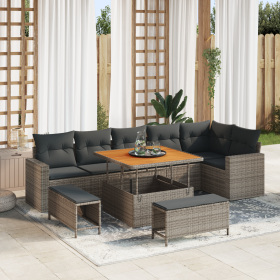Juego de Sofá de Jardín de 9 Piezas con Cojines Gris Poliratán Acacia by , Outdoor sofas - Ref: Foro24-3361628, Price: 643,88...