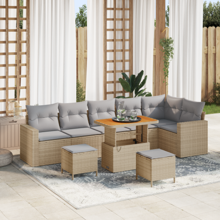 Juego de Sofá de Jardín de 9 Piezas con Cojines Beige Poliratán Acacia | Foro24.es | Tu tienda online para hogar, jardín y más Foro24.es