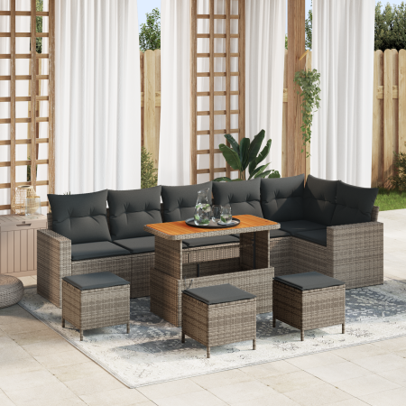 Juego de Sofás de Jardín de 10 Piezas con Cojines Gris Ratán Acacia | Foro24.es | Tu tienda online para hogar, jardín y más Foro24.es