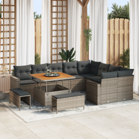 Juego de Sofás de Jardín de 12 Piezas con Cojines Gris Ratán Poli Acacia by , Outdoor sofas - Ref: Foro24-3361648, Price: 849...