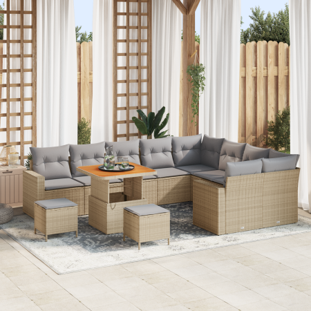 Juego de Sofás de Jardín de 12 Piezas con Cojines Rattan Poliéster Beige Acacia | Foro24.es | Tu tienda online para hogar, jardín y más Foro24.es