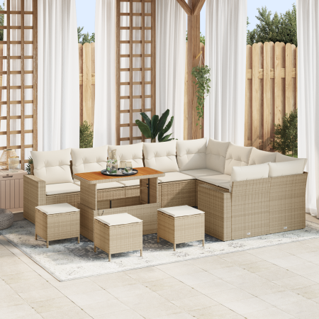 Juego de Sofá de Jardín de 13 Piezas con Cojines Beige Ratán Sintético Acacia | Foro24.es | Tu tienda online para hogar, jardín y más Foro24.es