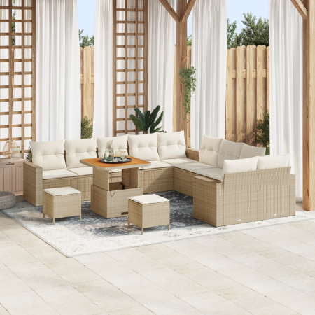 Juego de Sofá de Jardín de 13 Piezas con Cojines Beige Ratán de Polietileno Acacia | Foro24.es | Tu tienda online para hogar, jardín y más Foro24.es