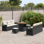 Juego de Sofá de Jardín de 9 Piezas con Cojines Ratán Poliéster Negro y Acacia | Foro24.es | Tu tienda online para hogar, jardín y más Foro24.es