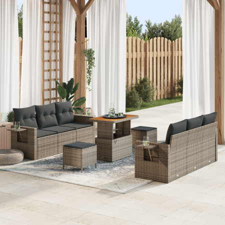 Juego de Sofá de Jardín de 9 Piezas con Cojines Gris Poliratán Acacia | Foro24.es | Tu tienda online para hogar, jardín y más Foro24.es