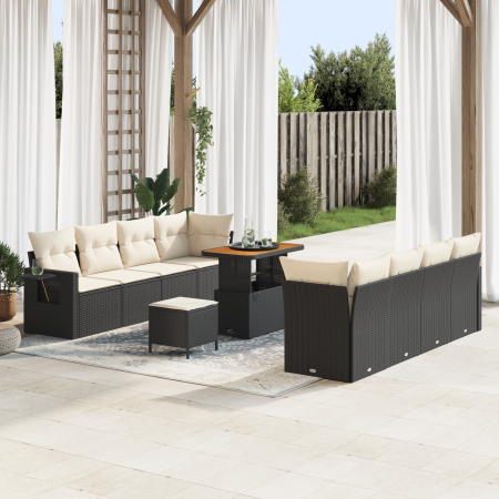 Juego de Sofá de Jardín de 11 Piezas con Cojines Negro Poliratán Acacia | Foro24.es | Tu tienda online para hogar, jardín y más Foro24.es