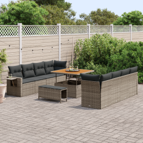 Juego de Sofá de Jardín de 11 Piezas con Cojines Grises de Poliratán Acacia by , Outdoor sofas - Ref: Foro24-3361728, Price: ...