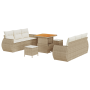 Juego de Sofás de Jardín de 9 Piezas con Cojines Beige de Poliratán y Acacia | Foro24.es | Tu tienda online para hogar, jardín y más Foro24.es