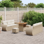 Juego de Sofás de Jardín de 9 Piezas con Cojines Beige de Poliratán y Acacia | Foro24.es | Tu tienda online para hogar, jardín y más Foro24.es